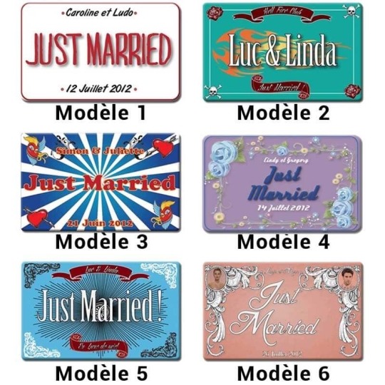 Plaque pour voiture de mariage - format US - Visuel unique - rigide Plaque pour voiture de mariage - format US - Visuel unique - rigide