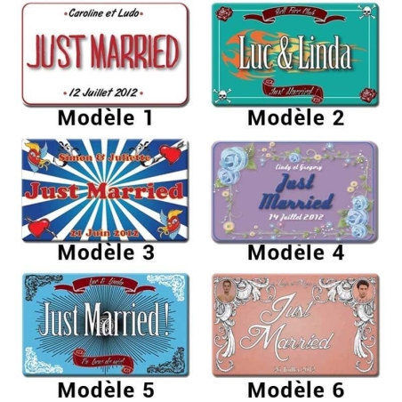Plaque pour voiture de mariage - format US - Visuel unique - rigide