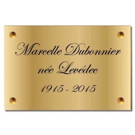 Plaque funéraire avec nom et date en métal doré - Laiton brillant