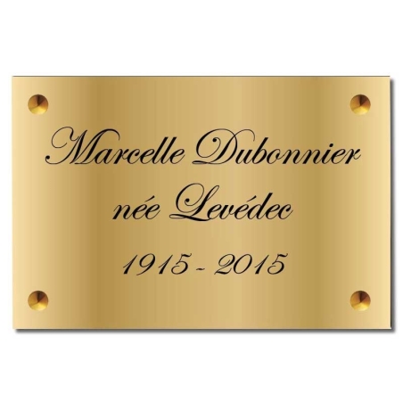 Plaque funéraire avec nom et date en métal doré - Laiton brillant