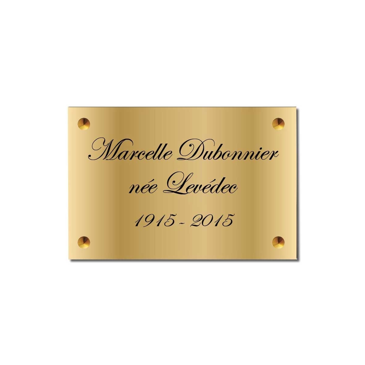Plaque funéraire avec nom et date en métal doré - Laiton brillant