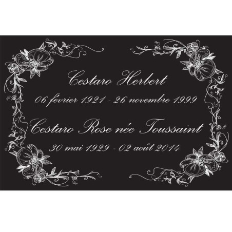 plaque funéraire avec couronne de fleurs