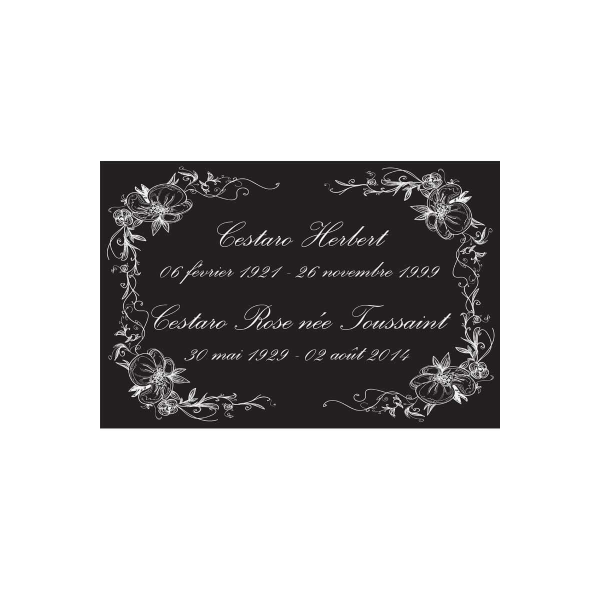 plaque funéraire avec couronne de fleurs