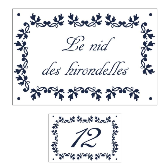 Lot de 1 plaque + 1 numéro de maison emaillé Fleuri - 12 couleurs au choix Lot de 1 plaque + 1 numéro de maison emaillé Fleuri - 12 couleurs au choix