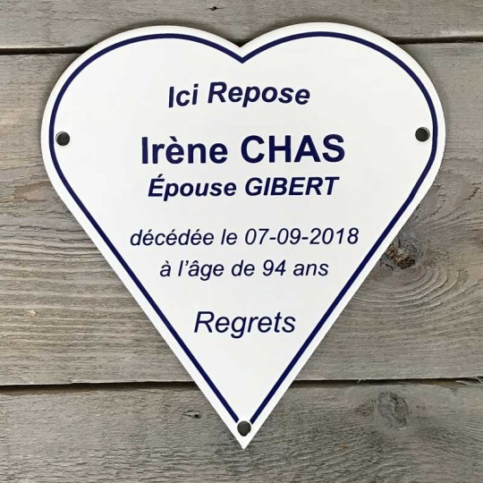 Plaque funéraire coeur émaillée Plaque funéraire coeur émaillée