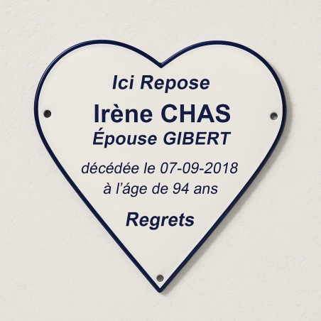 Plaque de cimetière avec une forme de découpe en coeur - support métal