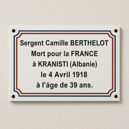 Plaque souvenir - Plaque commémorative en métal émaillé - sur mesure