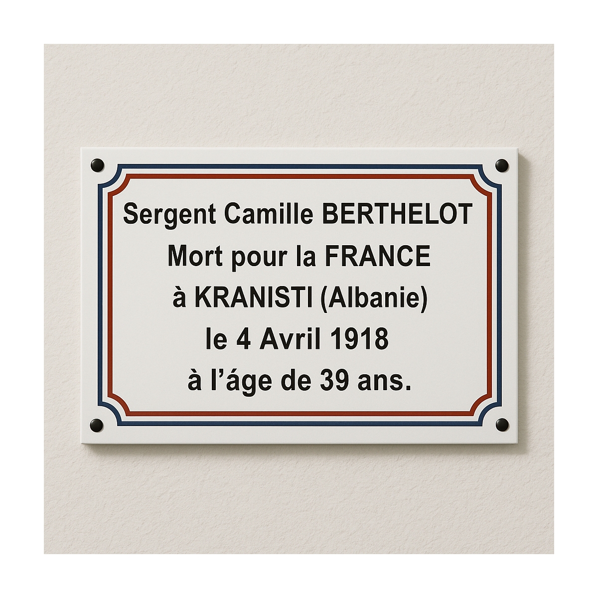 Plaque souvenir - Plaque commémorative en métal émaillé - sur mesure