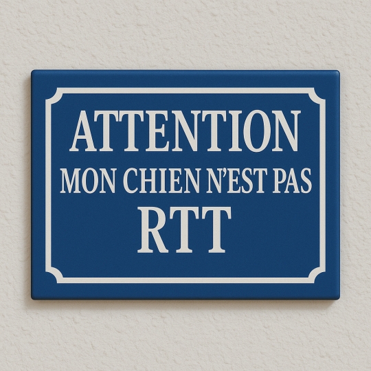 Plaque de rue pour chien fainéant - Fond bleu impression sur aluminium