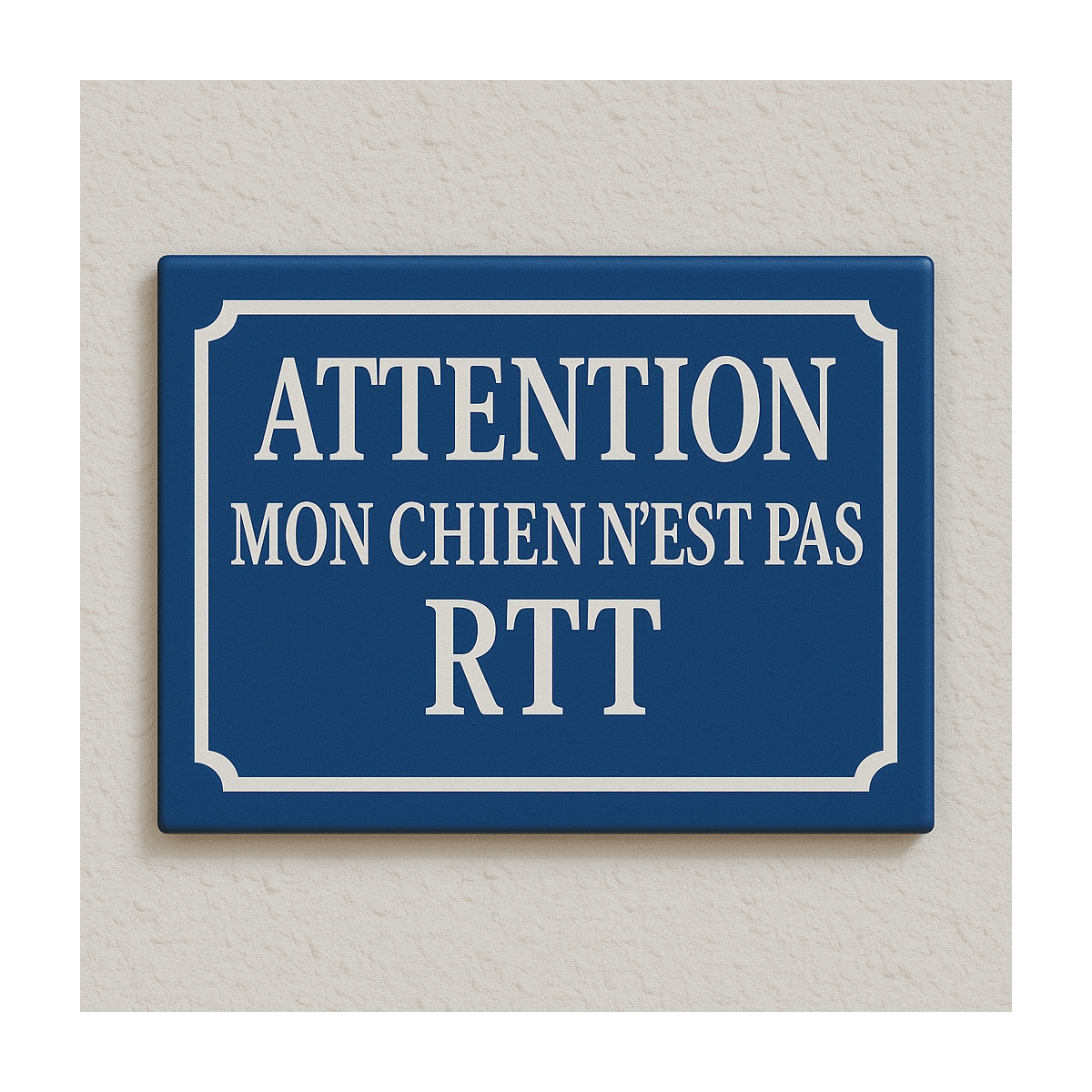 Plaque de rue pour chien fainéant - Fond bleu impression sur aluminium Plaque de rue pour chien fainéant - Fond bleu impression sur aluminium