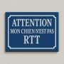 Plaque de rue pour chien fainéant - Fond bleu impression sur aluminium