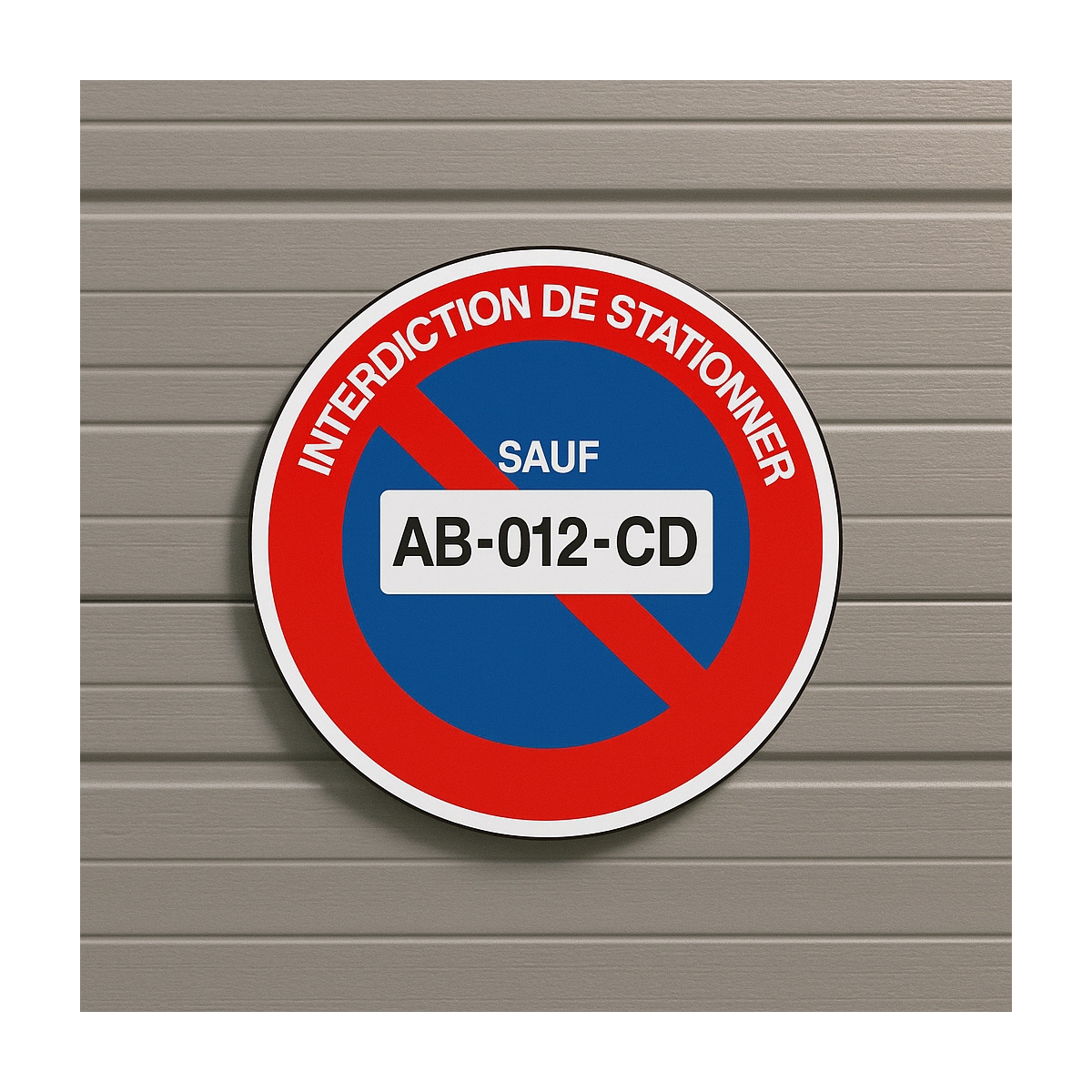 Panneau stationnement interdit avec n° plaque immatriculation perso...