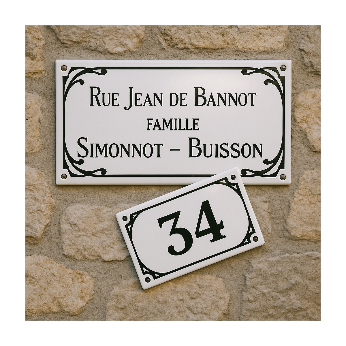 Pack Numéro de rue décoré + plaque de rue - Aspect ancien & vintage Pack Numéro de rue décoré + plaque de rue - Aspect ancien & vintage