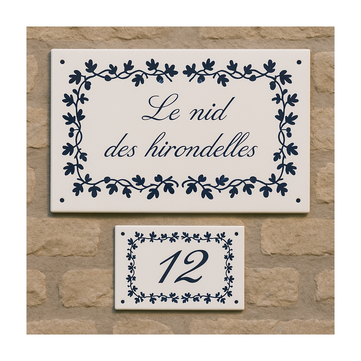 Lot de 1 plaque + 1 numéro de maison emaillé Fleuri - 12 couleurs au choix