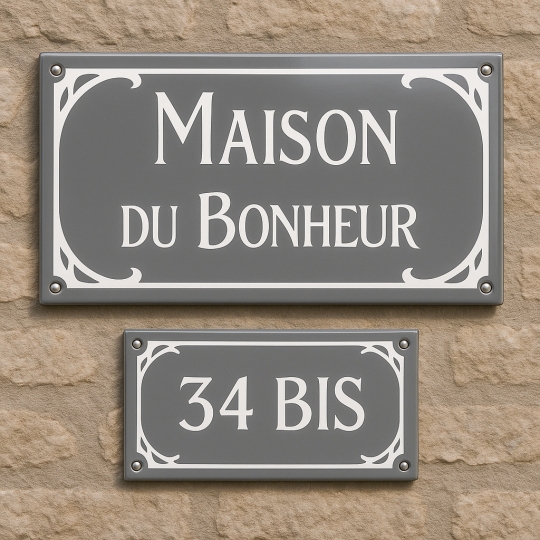 Lot de plaque de maison et numéro emaillé ART DECO à personnaliser Lot de plaque de maison et numéro emaillé ART DECO à personnaliser