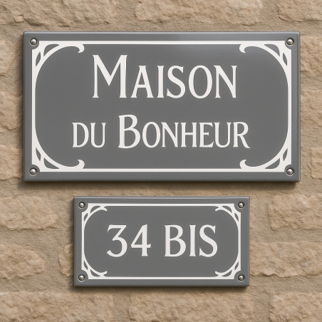 Lot de plaque de maison et numéro emaillé ART DECO à personnaliser