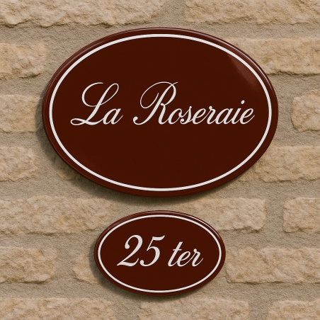 Plaque de Maison et Numéro Assorti Ovale Emaillée - 12 couleurs au choix