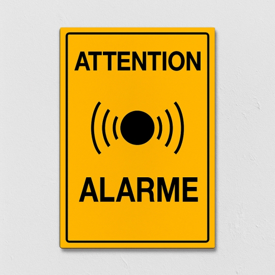 Panneau attention alarme - Format portrait - 20x15cm - en dibond Panneau attention alarme - Format portrait - 20x15cm - en dibond