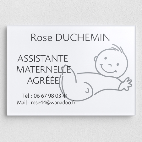 Pancarte Nounou avec illustration Bébé sur support plexi ou aluminium