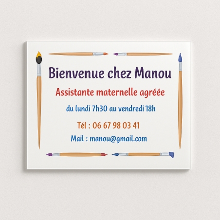 Plaque professionnelle ass mat avec pinceau | Plaque Personnalisée