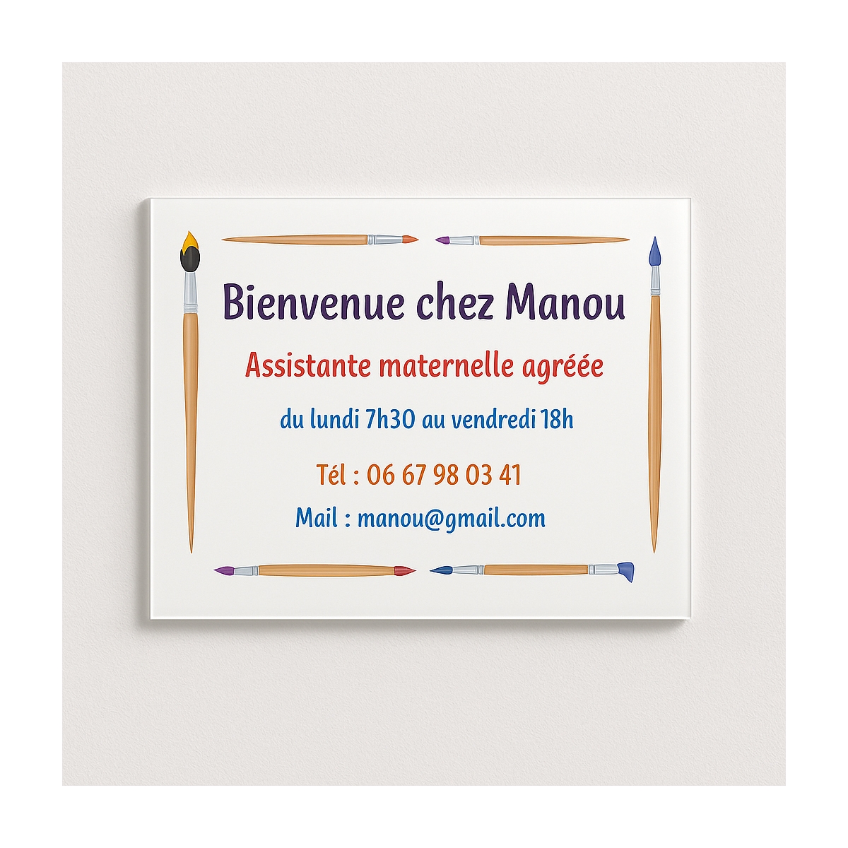 Plaque professionnelle ass mat avec pinceau | Plaque Personnalisée Plaque professionnelle ass mat avec pinceau | Plaque Personnalisée