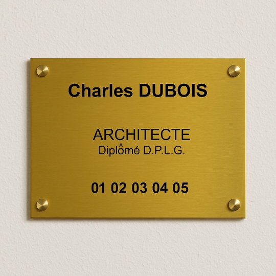 Plaque gravée pour Cabinet d'Architecture - Laiton - Plexi - Aluminium Plaque gravée pour Cabinet d'Architecture - Laiton - Plexi - Aluminium