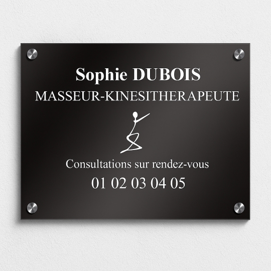 Plaque avec caducée pour Masseur et Kiné - gravure sur plexiglass