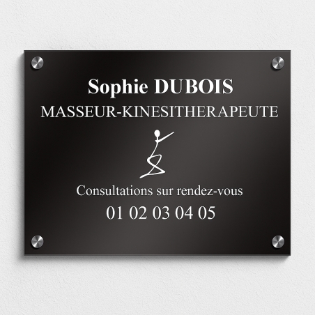 Plaque avec caducée pour Masseur et Kiné - gravure sur plexiglass