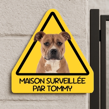 Plaque triangle attention pitbull | Plaque Personnalisée