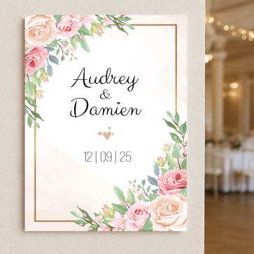 Plaque mariage avec des fleurs à personnaliser | Plaque Personnalisée