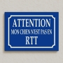 Plaque de rue pour chien fainéant - Fond bleu impression sur aluminium