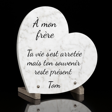 Plaque funéraire coeur effet marbre | Plaque Personnalisée