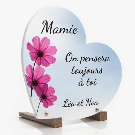 Plaque funéraire coeur avec fleurs | Plaque Personnalisée