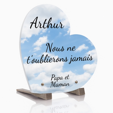 Plaque funéraire coeur avec fond nuage | Plaque Personnalisée