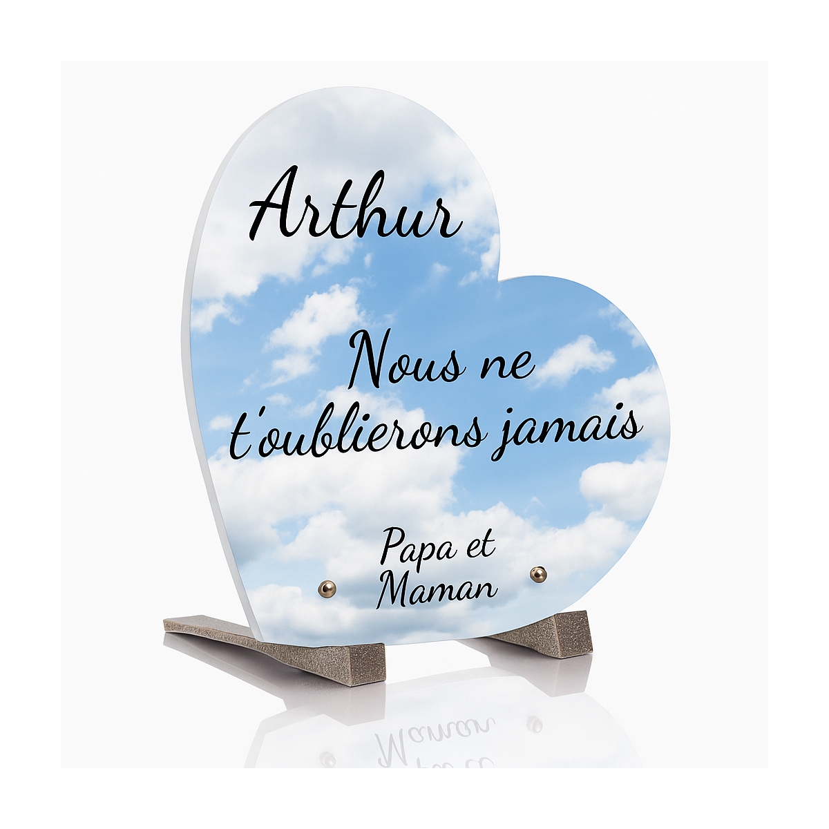 Plaque funéraire coeur avec fond nuage | Plaque Personnalisée Plaque funéraire coeur avec fond nuage | Plaque Personnalisée