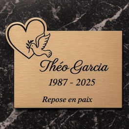 Plaque funéraire découpe coeur - colombe | Plaque Personnalisée