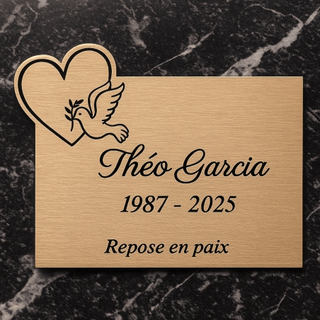 Plaque funéraire découpe coeur - colombe | Plaque Personnalisée