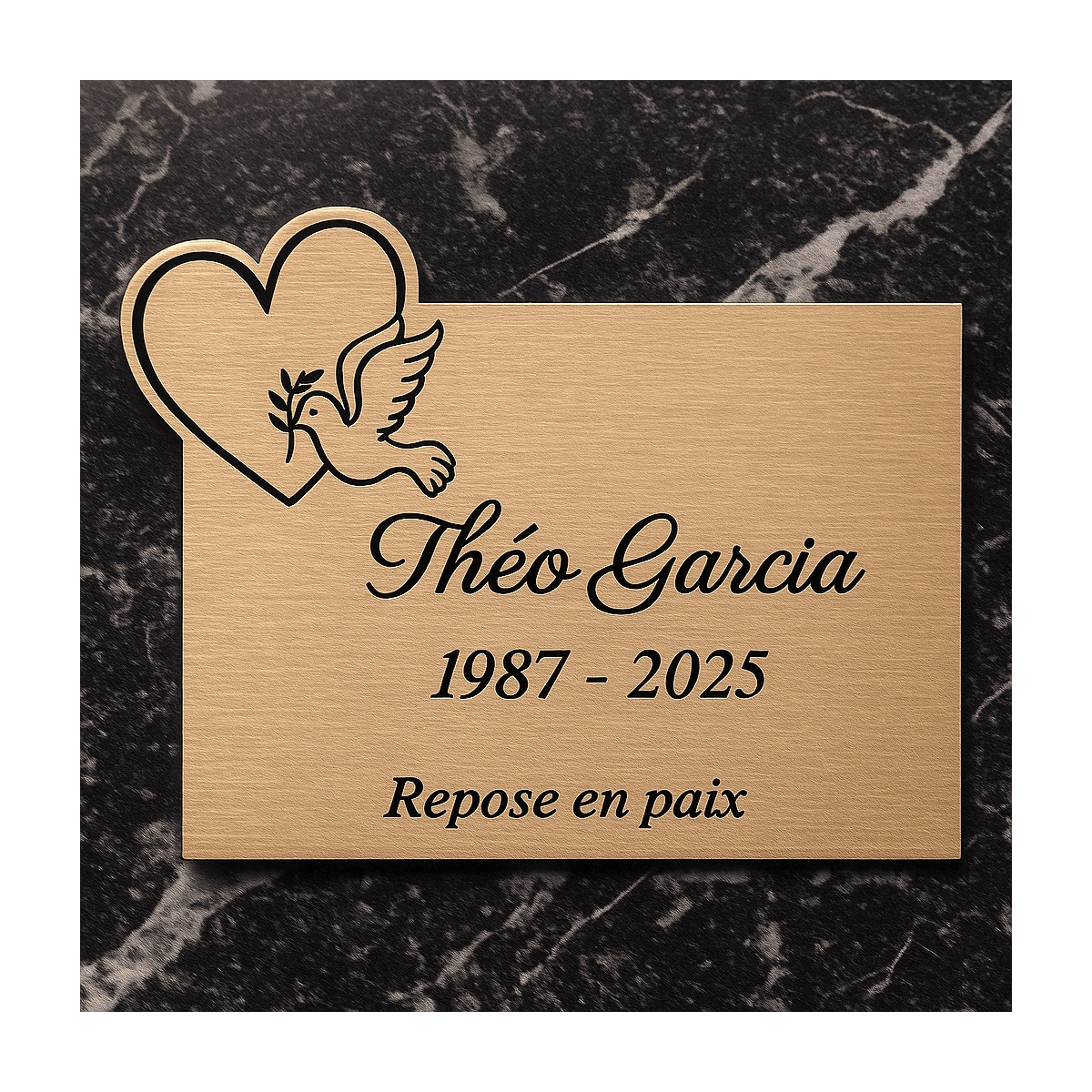 Plaque funéraire découpe coeur - colombe | Plaque Personnalisée Plaque funéraire découpe coeur - colombe | Plaque Personnalisée