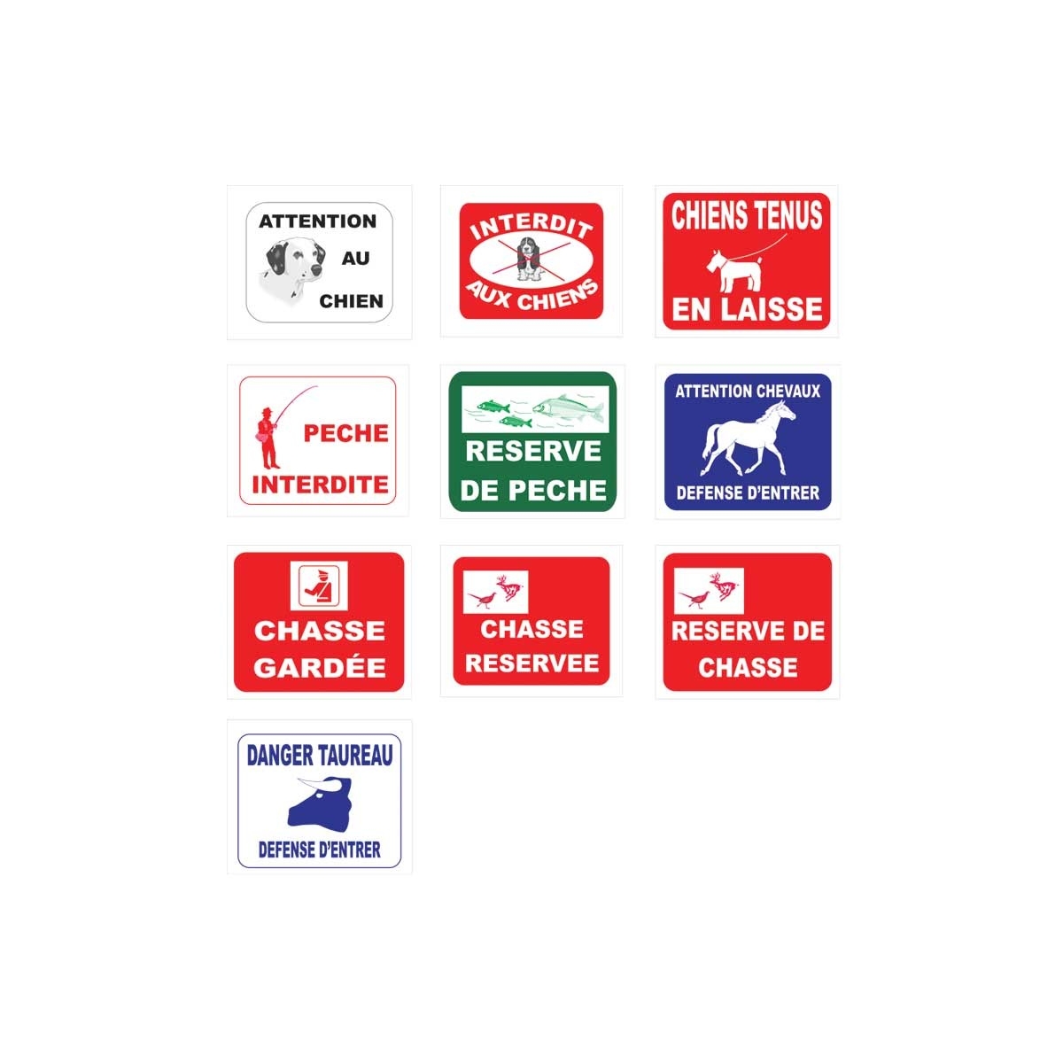Pancarte Pêche réservée  Chasse gardée ou réservée  Attention chevaux Pancarte Pêche réservée  Chasse gardée ou réservée  Attention chevaux